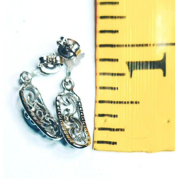 Vintage Silver Tone Faux Turquoise Dangle Earrings Boho - Picture 3 of 4